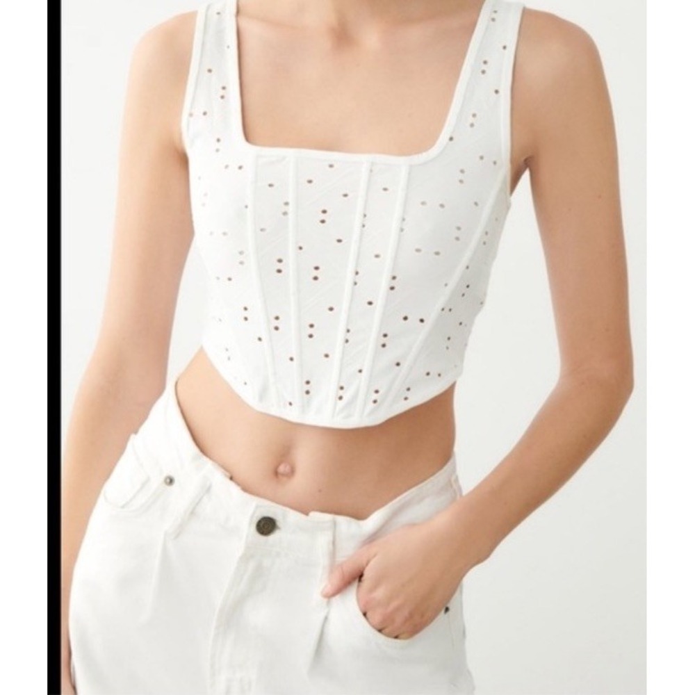 Zara Corset Crop Top Embroidered Eyelates White Romantic Summer Beach Coquette L